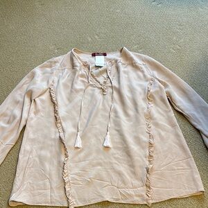 MaxMara Tan Blouse with Mandarin Collar Relaxed Style and Tie Front